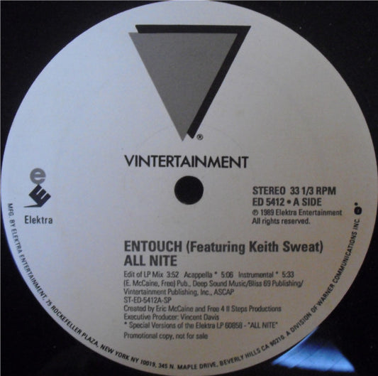 Entouch (2) Featuring Keith Sweat : All Nite (12", Promo)