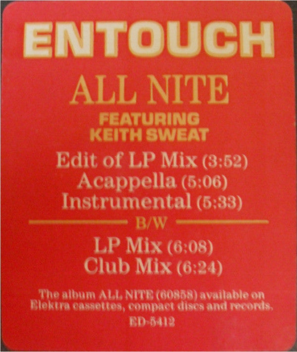 Entouch (2) Featuring Keith Sweat : All Nite (12", Promo)