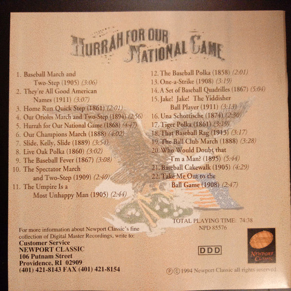 D'Anna Fortunato, The Triskelion All Stars : Hurrah For Our National Game: Jewels From The Baseball Diamond 1858-1913 (CD, Comp)