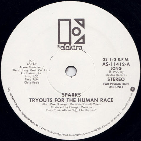 Sparks : Tryouts For The Human Race / Beat The Clock (12", Promo)