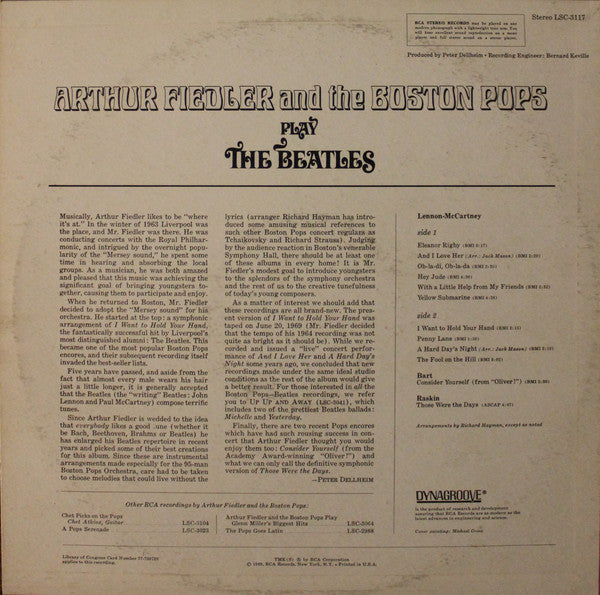 Arthur Fiedler And The Boston Pops Orchestra : Play The Beatles (LP, Album)