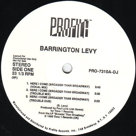 Barrington Levy : Here I Come (Broader Than Broadway) (12", Promo)