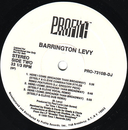 Barrington Levy : Here I Come (Broader Than Broadway) (12", Promo)