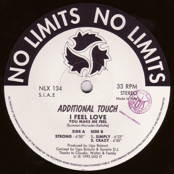 Additional Touch : I Feel Love (You Make Me Feel) (12")