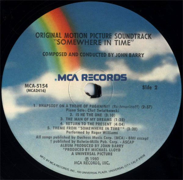 John Barry : Somewhere In Time (Original Motion Picture Soundtrack) (LP, Album, RE, Pin)