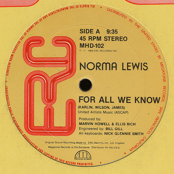 Norma Lewis : For All We Know (12", Maxi)
