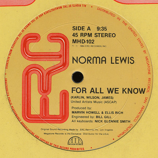 Norma Lewis : For All We Know (12", Maxi)