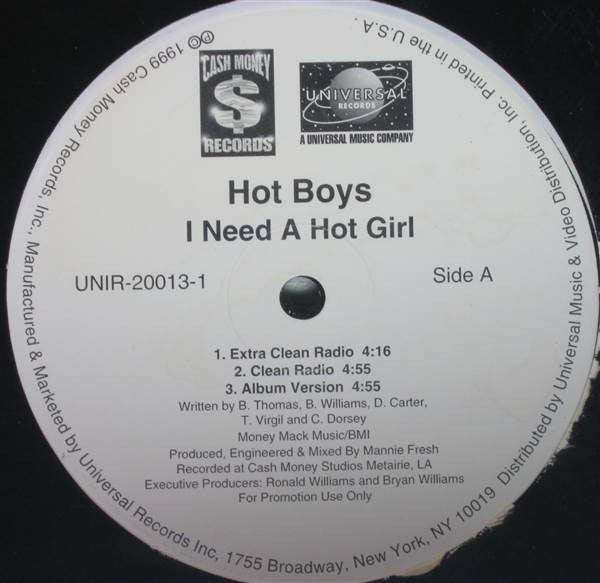 Hot Boys : I Need A Hot Girl (12", Promo)