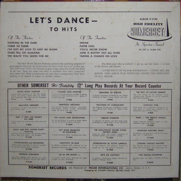 The New World Theatre Orchestra : Let's Dance To Hits Of The 30's And 40's (LP, Album, Mono)