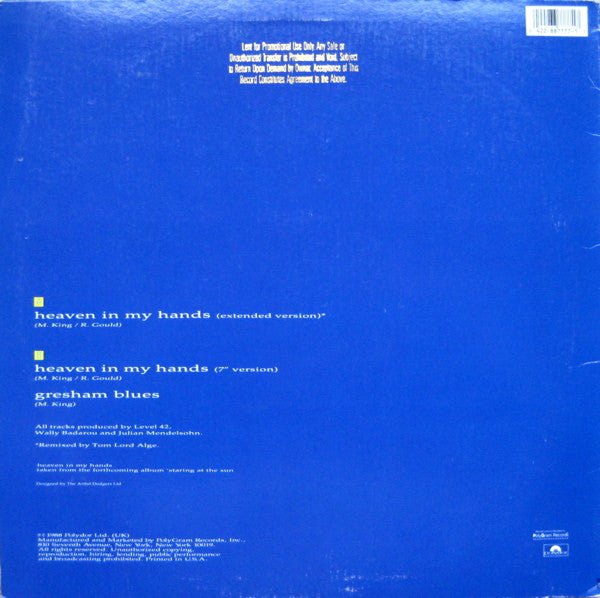 Level 42 : Heaven In My Hands (12", Single, Promo)
