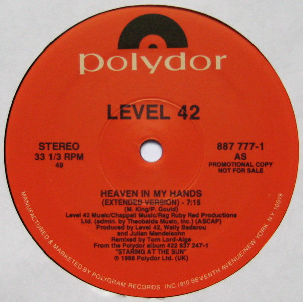 Level 42 : Heaven In My Hands (12", Single, Promo)