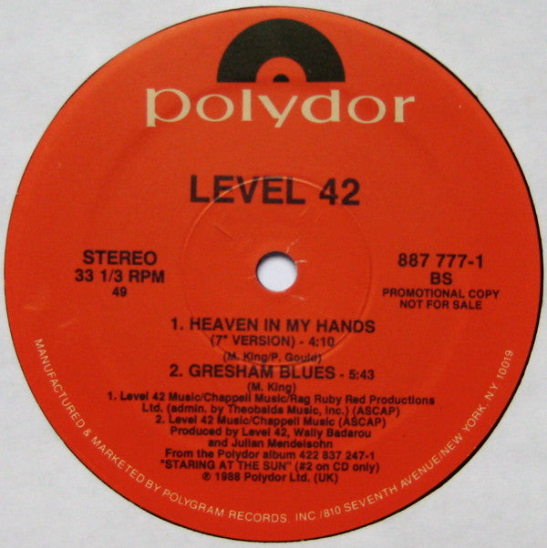 Level 42 : Heaven In My Hands (12", Single, Promo)