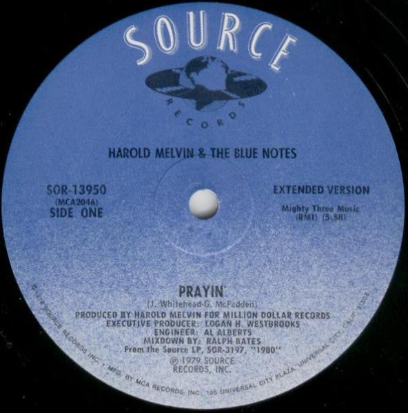 Harold Melvin And The Blue Notes : Prayin' / Your Love Is Taking Me On A Journey (12", Single)
