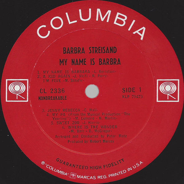 Barbra Streisand : My Name Is Barbra (LP, Album, Mono)
