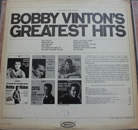 Bobby Vinton : Bobby Vinton's Greatest Hits (LP, Comp, Mono, RP)