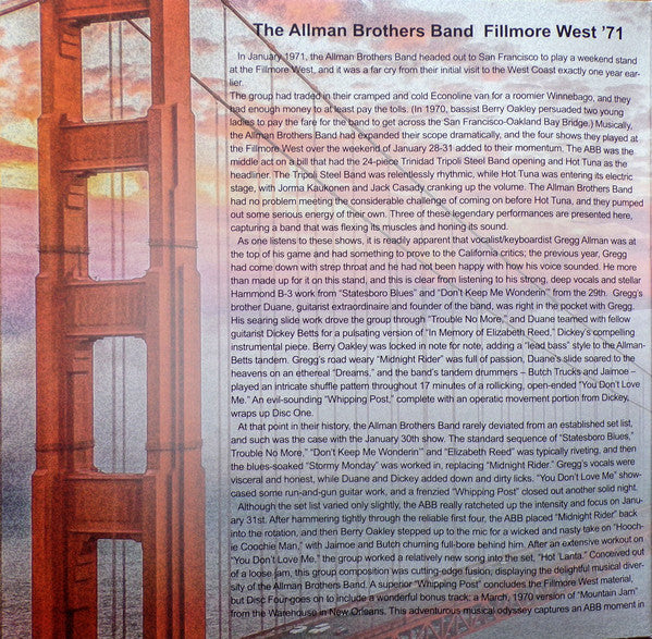The Allman Brothers Band : Fillmore West 1-31-71 (2xLP)