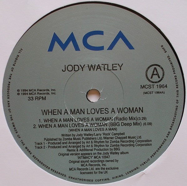 Jody Watley : When A Man Loves A Woman (BBG Mixes) (12", Single)