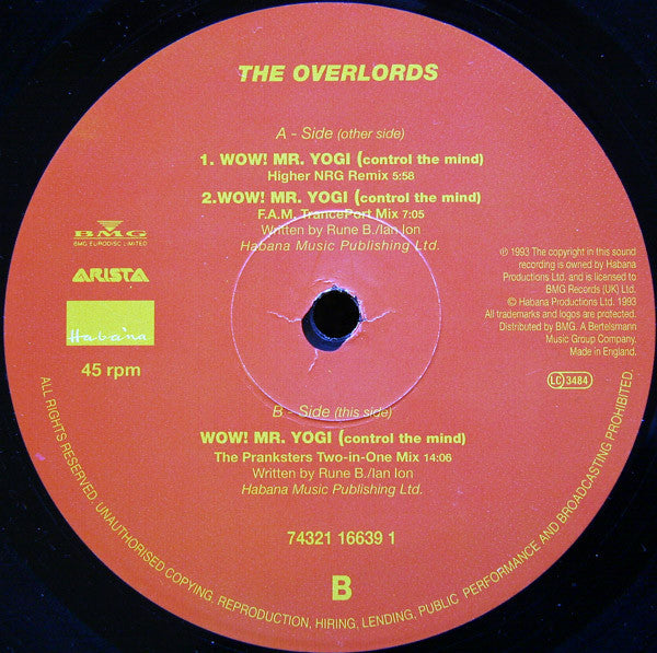 The Overlords : Wow! Mr. Yogi (Control The Mind) (12")