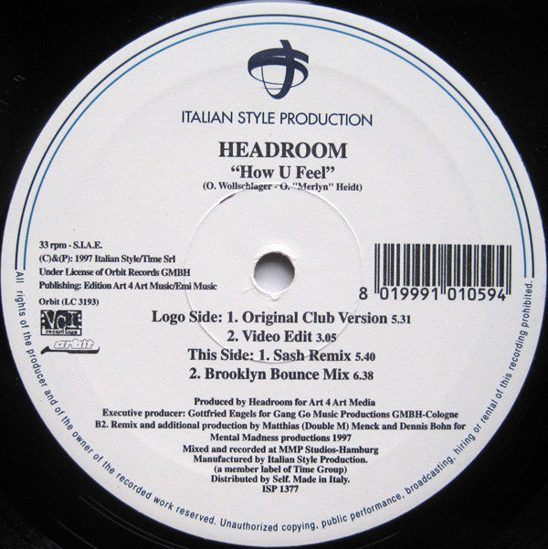 Head Room : How U Feel (12")