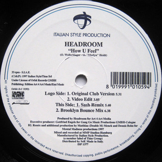 Head Room : How U Feel (12")