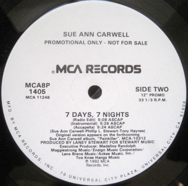 Sue Ann Carwell : 7 Days, 7 Nights (12", Promo)