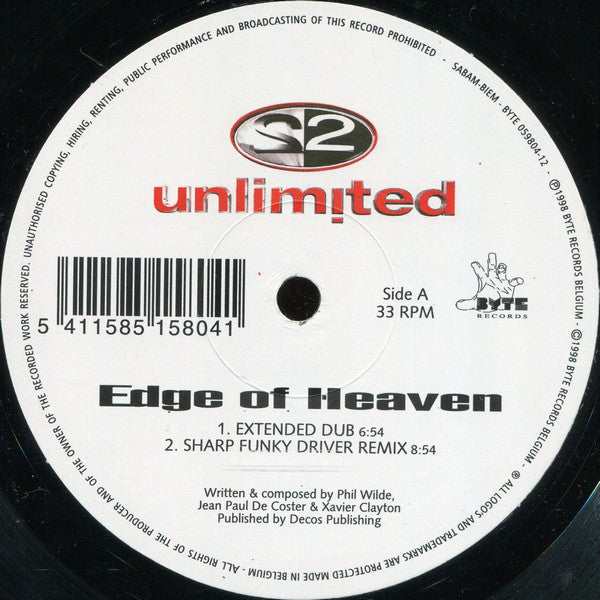 2 Unlimited : Edge Of Heaven (12")