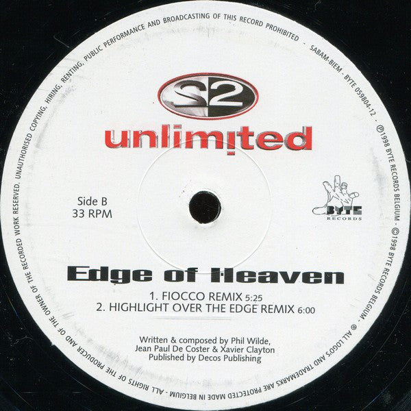 2 Unlimited : Edge Of Heaven (12")