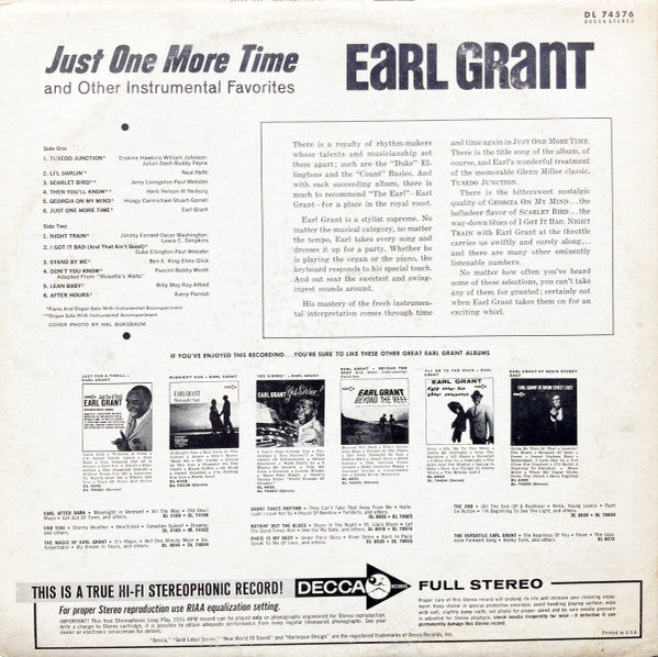 Earl Grant : Just One More Time And Other Instrumental Favorites (LP, Album)