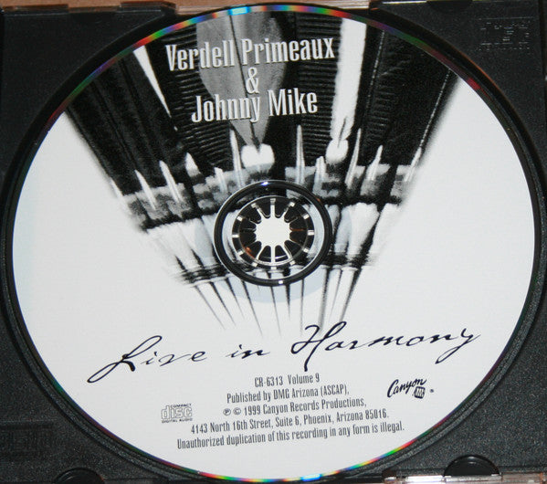 Primeaux & Mike : Live In Harmony: Harmonized Songs Of The Native American Church (CD, Album)