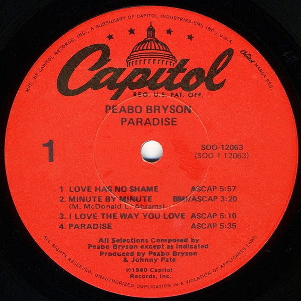 Peabo Bryson : Paradise (LP, Album, Win)