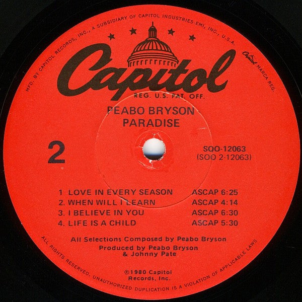 Peabo Bryson : Paradise (LP, Album, Win)