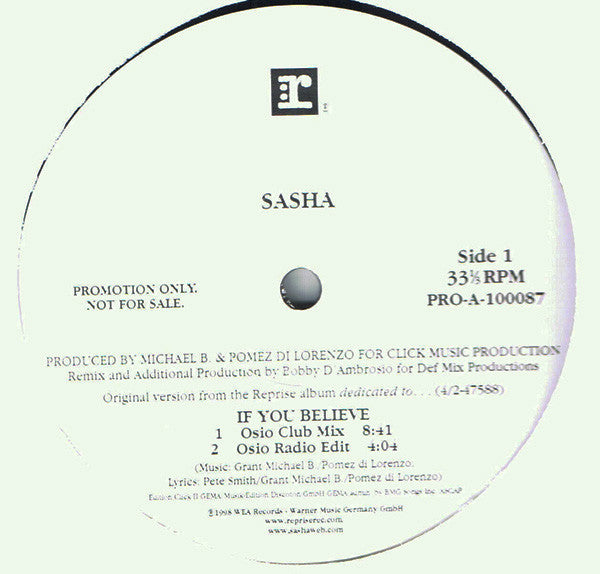 Sasha (5) : If You Believe (2x12", Promo)