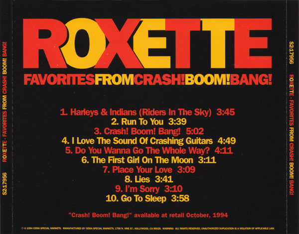 Roxette : Favorites From Crash! Boom! Bang! (CD, Promo)