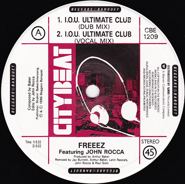 Freeez Featuring John Rocca : I.O.U. (The Ultimate Mixes '87) (12", Single)