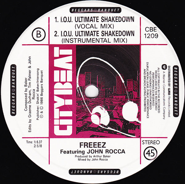 Freeez Featuring John Rocca : I.O.U. (The Ultimate Mixes '87) (12", Single)