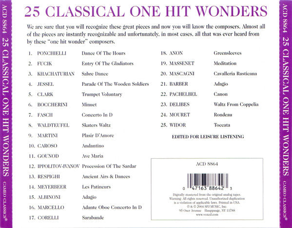 Unknown Artist : 25 Classical One Hit Wonders (CD)