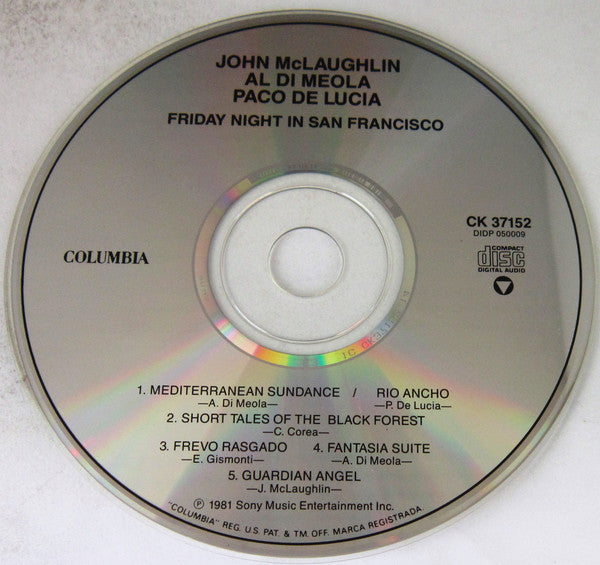 John McLaughlin / Al Di Meola / Paco De Lucía : Friday Night In San Francisco (CD, Album, RE)