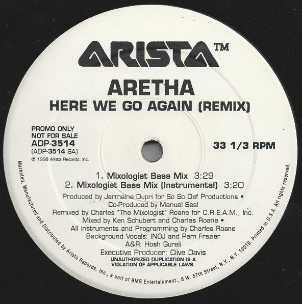 Aretha Franklin : Here We Go Again (Remix) (12", Promo)
