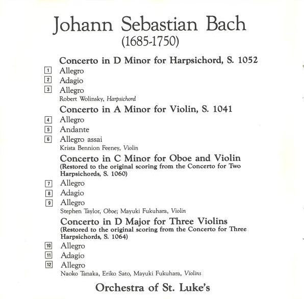 Johann Sebastian Bach, Orchestra Of St. Luke's : Four Concerti For Various Instruments (CD, Album)