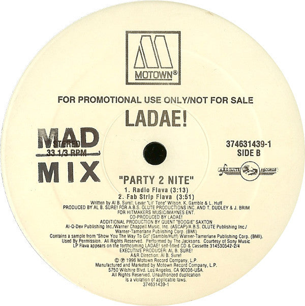 Ladae : Party 2 Nite (12", Promo)