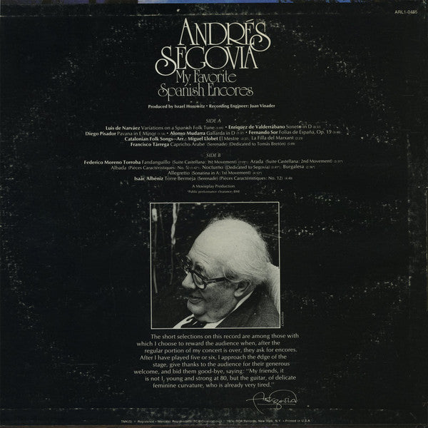 Andrés Segovia : My Favorite Spanish Encores (LP, Album, RE, Red)
