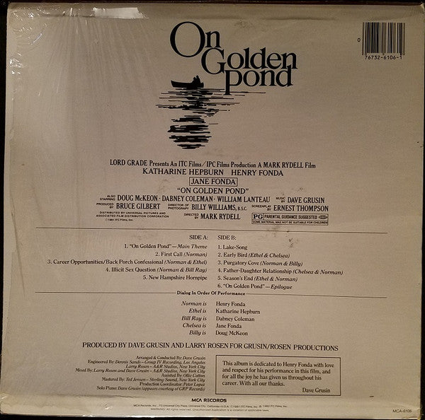 Dave Grusin : Music And Original Dialog From The Motion Picture Soundtrack "On Golden Pond" (LP, Album, Pin)
