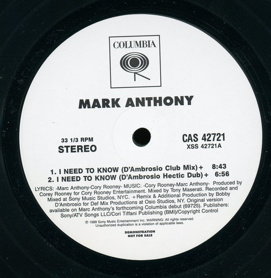Marc Anthony : I Need To Know (12", Promo)
