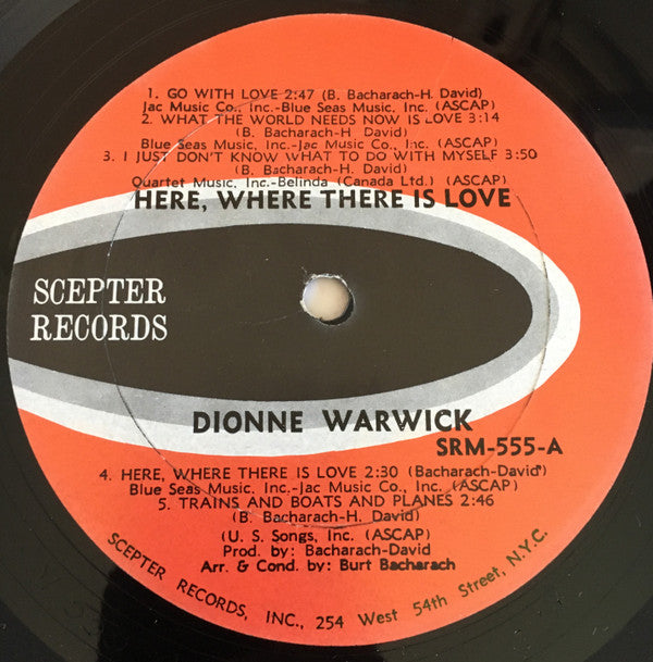 Dionne Warwick : Here Where There Is Love (LP, Album, Mono)