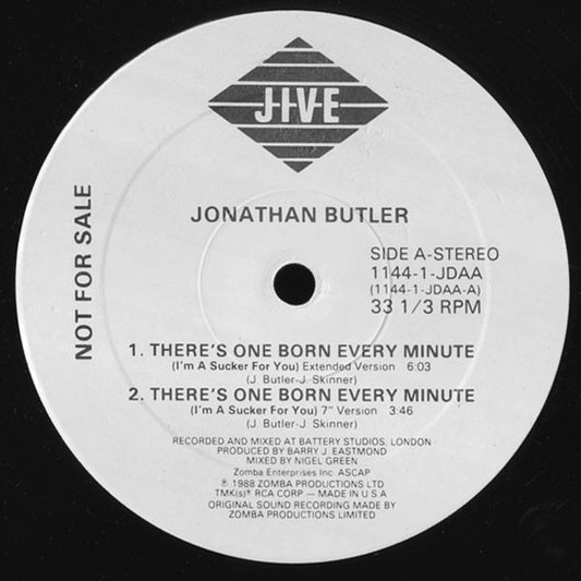 Jonathan Butler : There's One Born Every Minute (I'm A Sucker For You) (12", Promo)