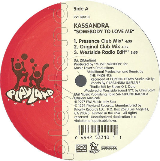Cassandra Raffaele : Somebody To Love Me (12")