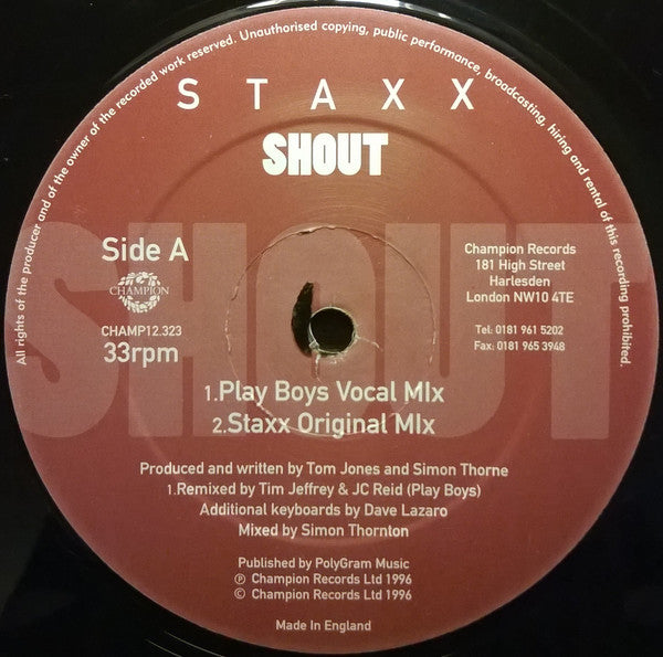 Staxx : Shout (12")