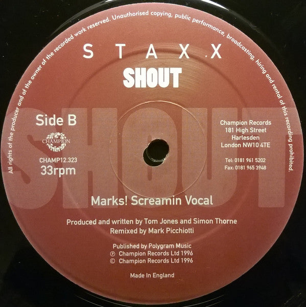 Staxx : Shout (12")