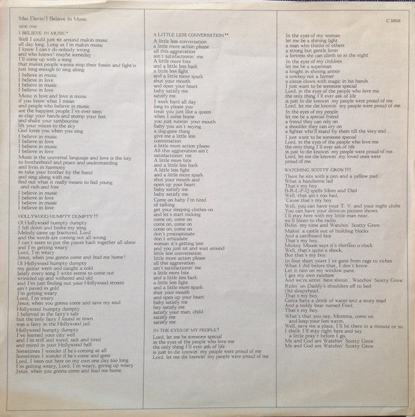 Mac Davis : I Believe In Music (LP, Album, Ter)