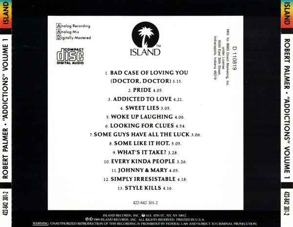 Robert Palmer : Addictions Volume I (CD, Comp, Club, RP, Den)